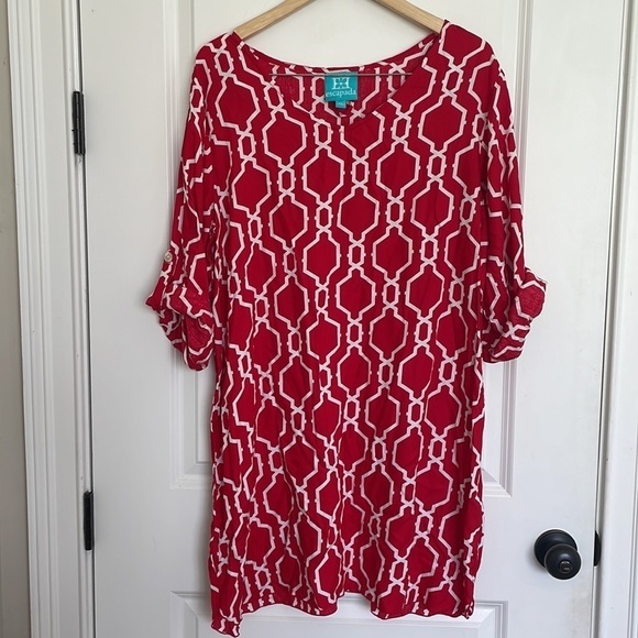 Escapada Women’s 3/4 Sleeves Patterned Swim Coverup Red /White XL - Picture 1 of 7